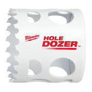 Milwaukee 2" bi-metal hole saw with serrated cutting edge and white cylindrical body.