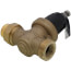 Brass water pressure reducing valve with threaded connections and black adjustment handle.