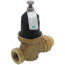 Brass water pressure reducing valve with black adjustment screw top and threaded ports.