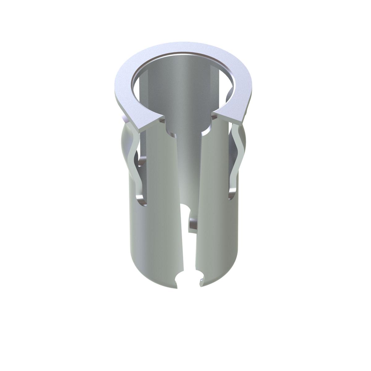 Metal speed clip with cylindrical center post and curved top loop for .187 stud fastening.