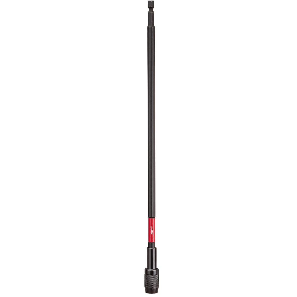 Black and red impact locking bit holder with 12-inch shaft and hex drive connection.