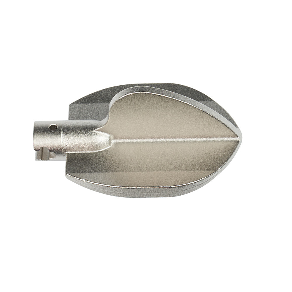 Metal drum cable opening tool with oval-shaped head and cylindrical handle attachment on left side.