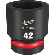 Black 42mm Milwaukee socket with 1-inch drive and six-point hexagonal opening.