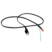 Black power cord with three-prong plug, turquoise and red wire connectors at terminal end.