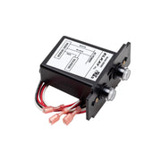 Black Elkay sensor control module with wiring diagram label and red electrical connectors.
