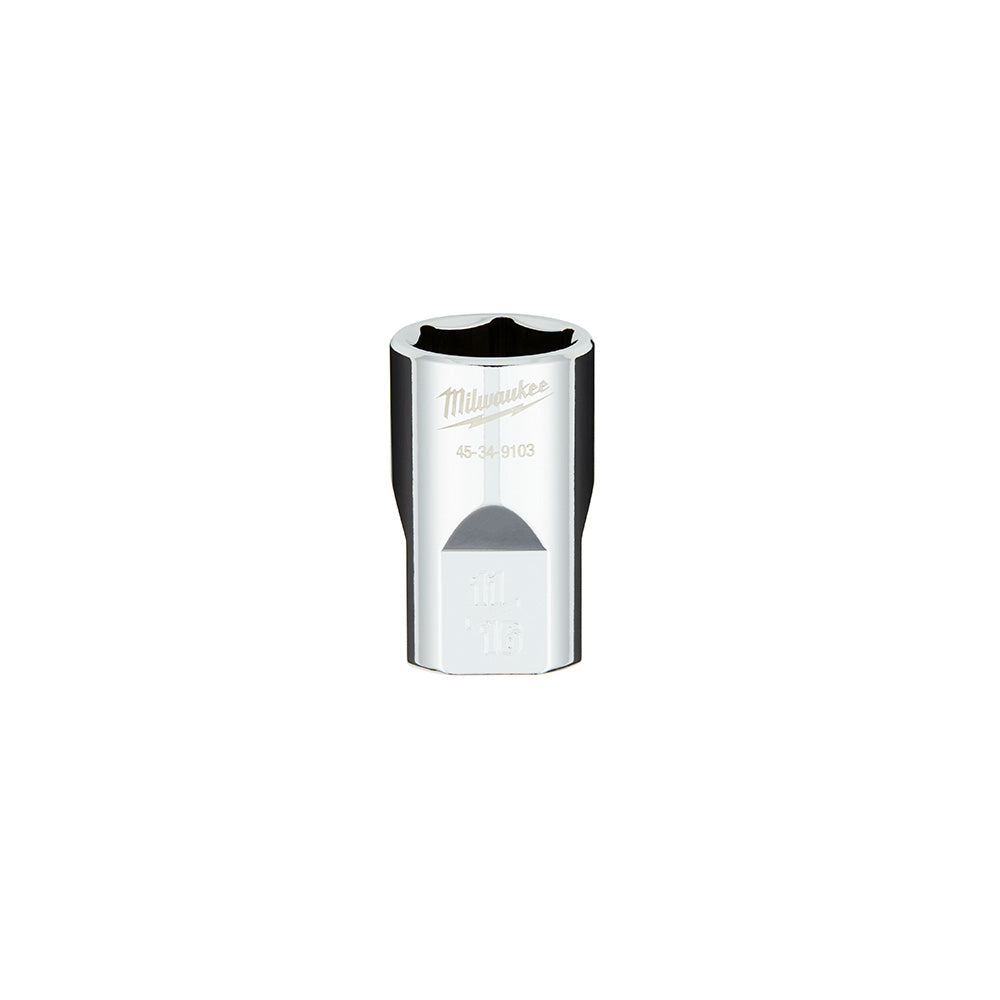 Milwaukee 1/2 in. drive 11/16 in. SAE 6-point socket with four flat sides and black grip band.