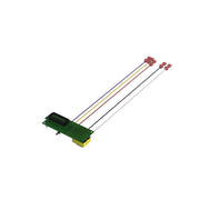 Green circuit board with digital display and four colored wire connectors with red terminal blocks.