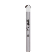 Milwaukee 1/4 inch tile and stone drill bit with carbide tip and gray metal shaft.