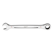 Chrome wrench with open end on left and ratcheting circular head on right, marked with red "1" size indicators.