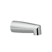 Chrome cylindrical bathtub spout with angled end and wall mount connection.