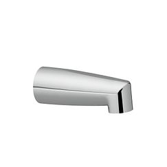 Chrome cylindrical bathtub spout with angled end and wall mount connection.