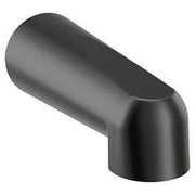 Matte black curved spout with angled outlet, viewed from the side.