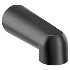 Matte black curved spout with angled outlet, viewed from the side.