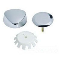 Chrome bath waste overflow trim kit with decorative escutcheon and internal components.