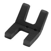 Black PVC coated pipe jaw with horizontal ridged grip surface and two mounting holes for chain vise attachment.