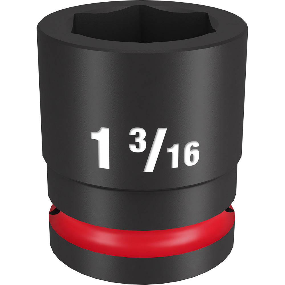 Black impact socket with 1 3/16" marking and red grip band, 3/4" drive, 6-point design.
