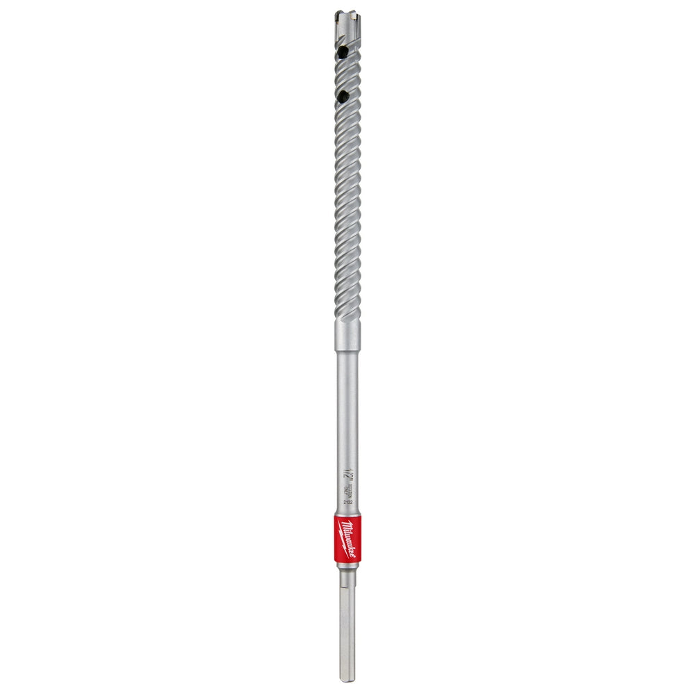 Milwaukee straight shank rebar cutter bit with spiral flutes and red grip band.