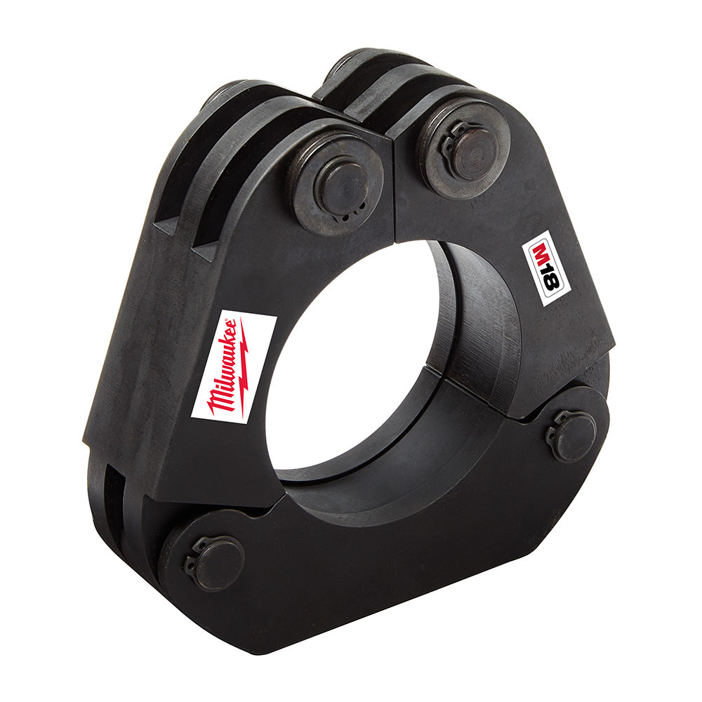 Black metal press ring with circular opening and four attachment points for Milwaukee M18 FORCE LOGIC press tool.