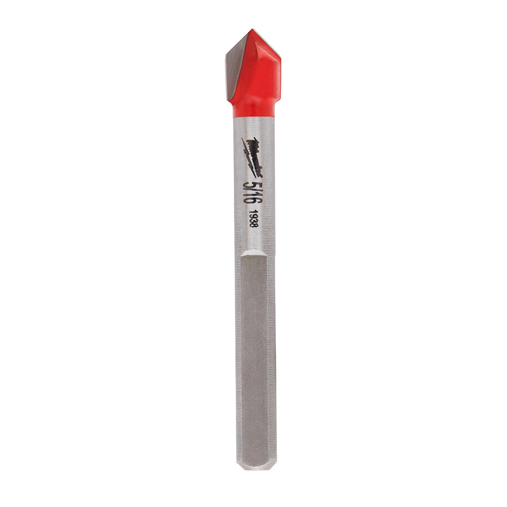 Carbide drill bit with red tip and gray cylindrical shaft marked with size designation.