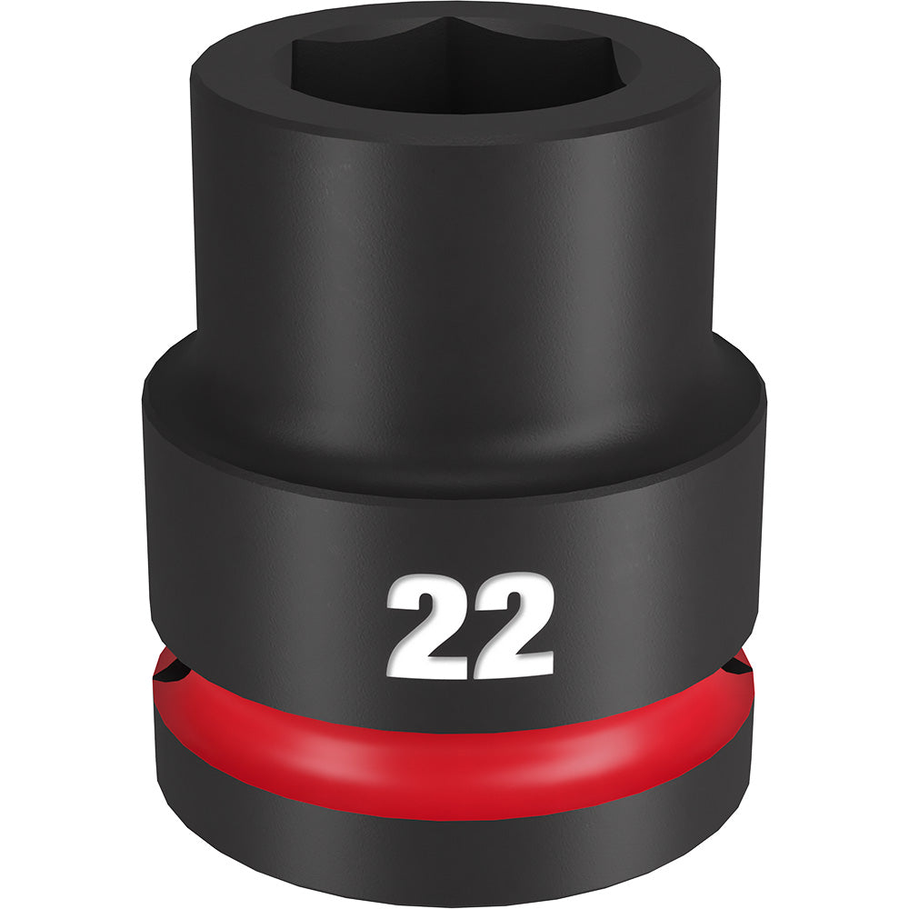 Black 22MM socket with 6-point hex opening and red band, 3/4" drive size.