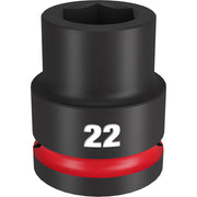 Black 22MM socket with 6-point hex opening and red band, 3/4" drive size.