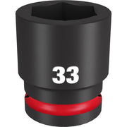 Black 33MM socket with 6-point hexagonal opening and red grip band around base.