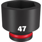 Black 3/4" drive socket with 47MM size marking and red grip band at base, six-point opening visible from above.