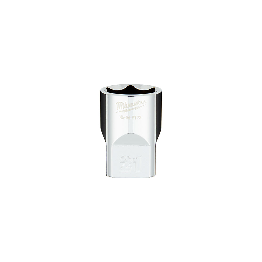 Milwaukee 1/2 in. drive 21MM metric 6-point socket with flat sides and black grip band.
