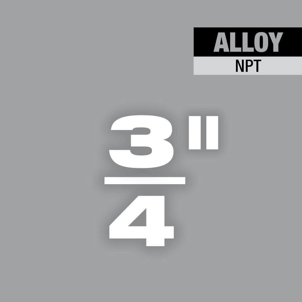 White text displaying "3/4" with "ALLOY" and "NPT" labels on gray background.