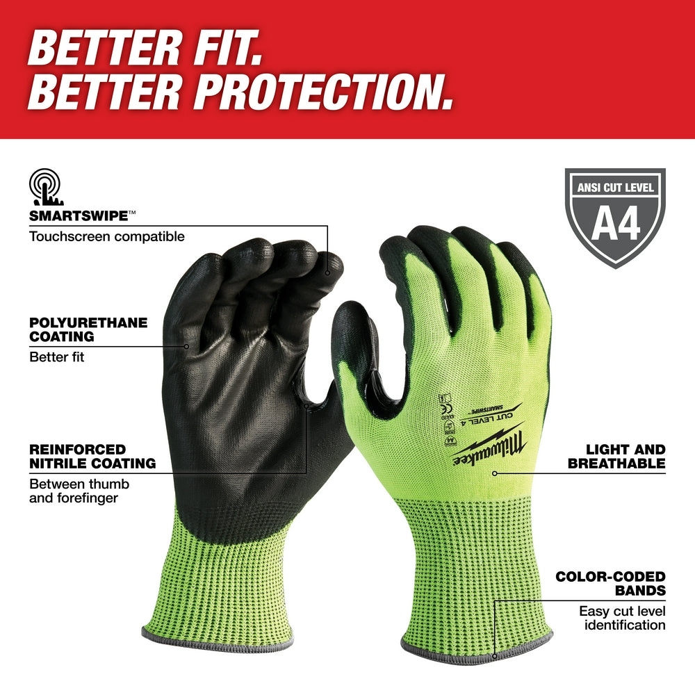Milwaukee 48-73-8940B 12 Pk High Visibility Cut Level 4 Polyurethane Dipped - S