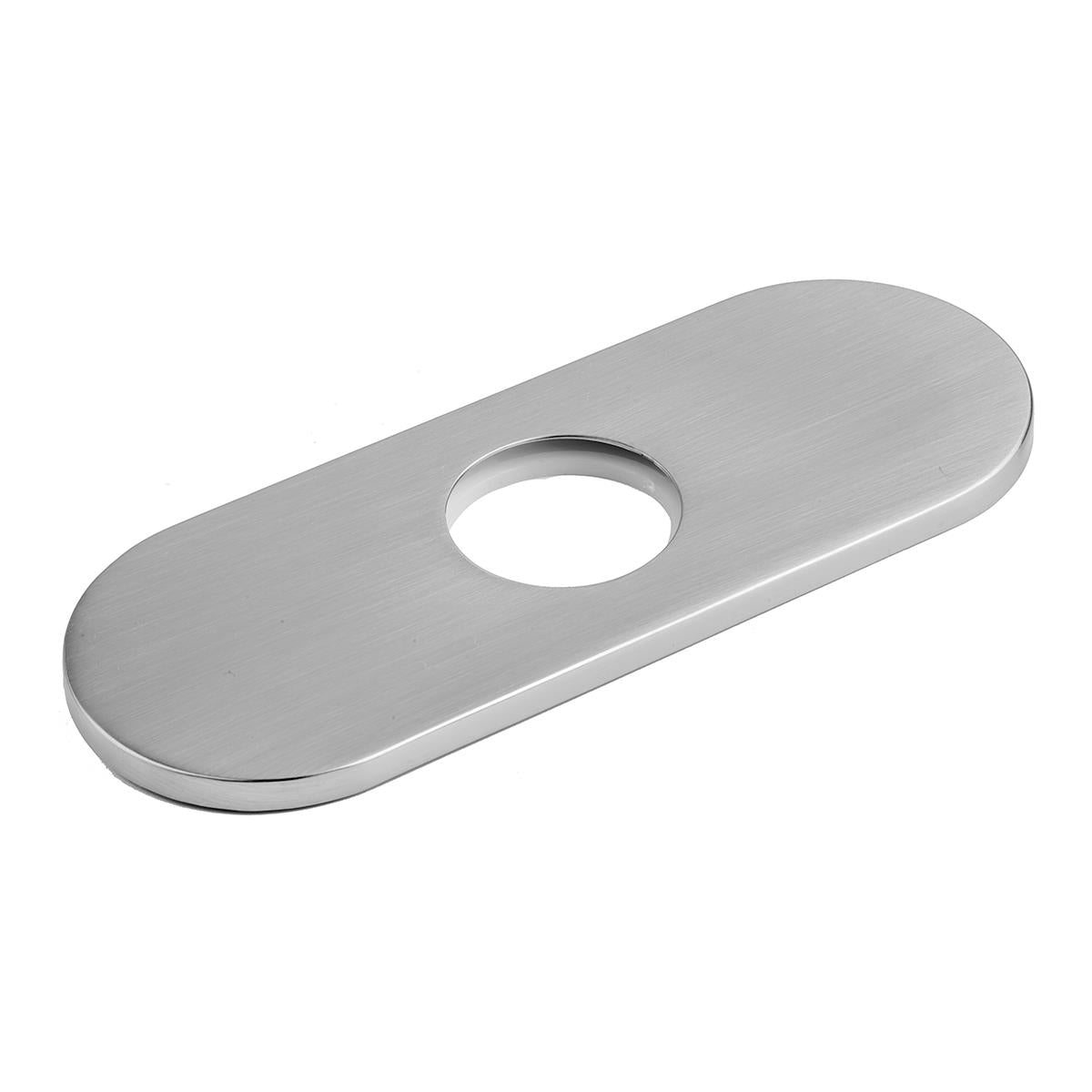 White oval cover plate with single center hole for faucet installation.