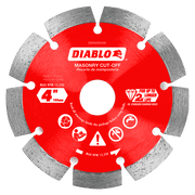 Red diamond segmented cut-off disc with gray cutting segments and center arbor hole for masonry cutting.