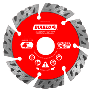 Red diamond segmented turbo cut-off disc with gray teeth around perimeter and white center hub labeled Diablo.
