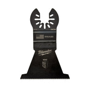 Milwaukee OPEN-LOK 2-1/2" HCS wood cutting blade with black metal body and toothed edge.