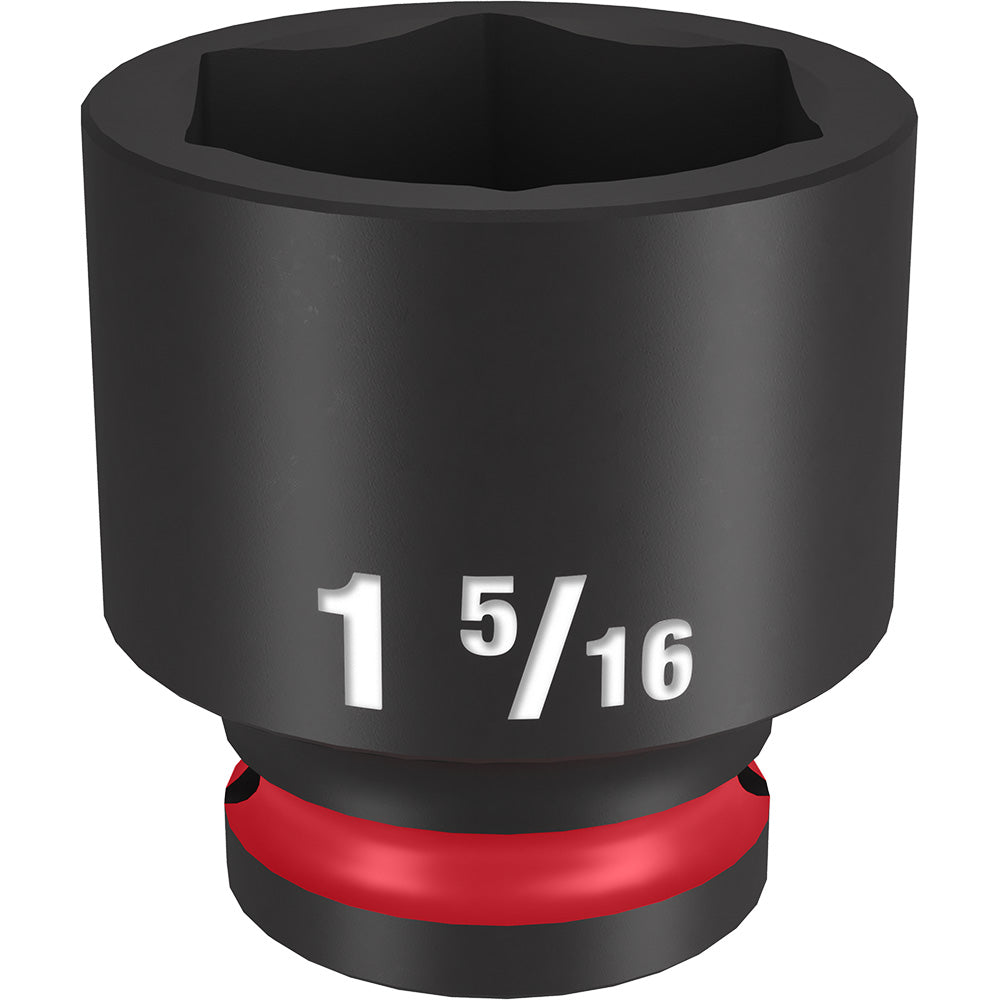 Black 1-5/16" standard 6-point socket with 1/2" drive and red friction ring at base.