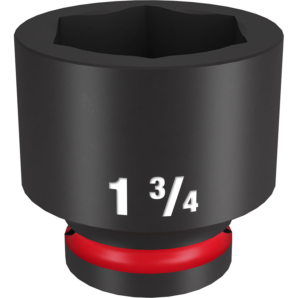 Black 3/4" drive socket with 6-point opening, marked 1 3/4", red grip band at base.