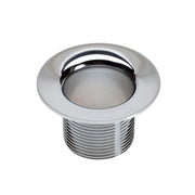 Chrome-plated metal ferrule with threaded tailpipe connection and rounded collar rim.