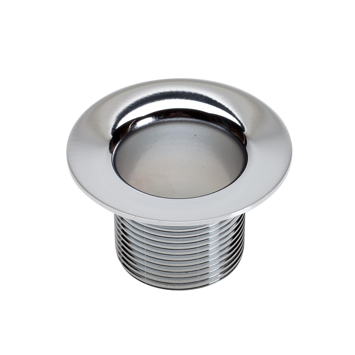 Chrome-plated metal ferrule with threaded tailpipe connection and rounded collar rim.