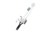 White and black hot surface ignitor with probe tip and ceramic element housing.