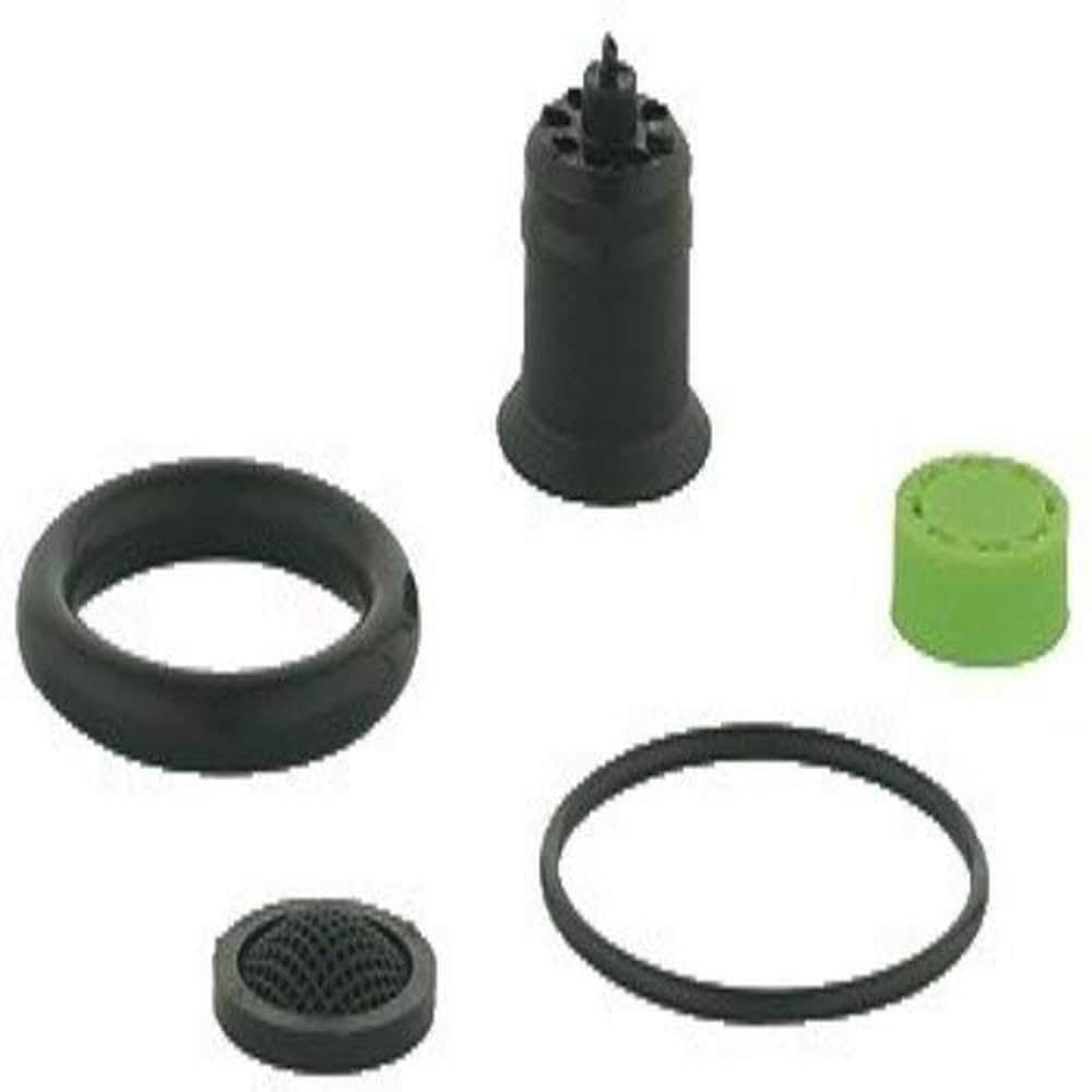 Grohe replacement parts set including black rubber rings, green cap, and aerator component.