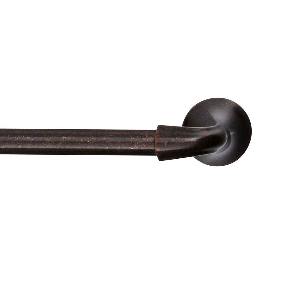 Oil rubbed bronze towel bar with round wall mount and cylindrical rod, 24 inches long.