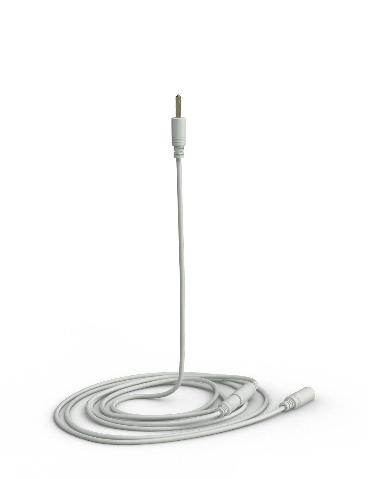 White sensing cable with connector at one end and probe at the other, coiled on white background.