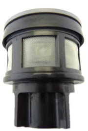 Gray cylindrical piston assembly with mesh filter screen and black base connector for TOTO EcoPower toilets.