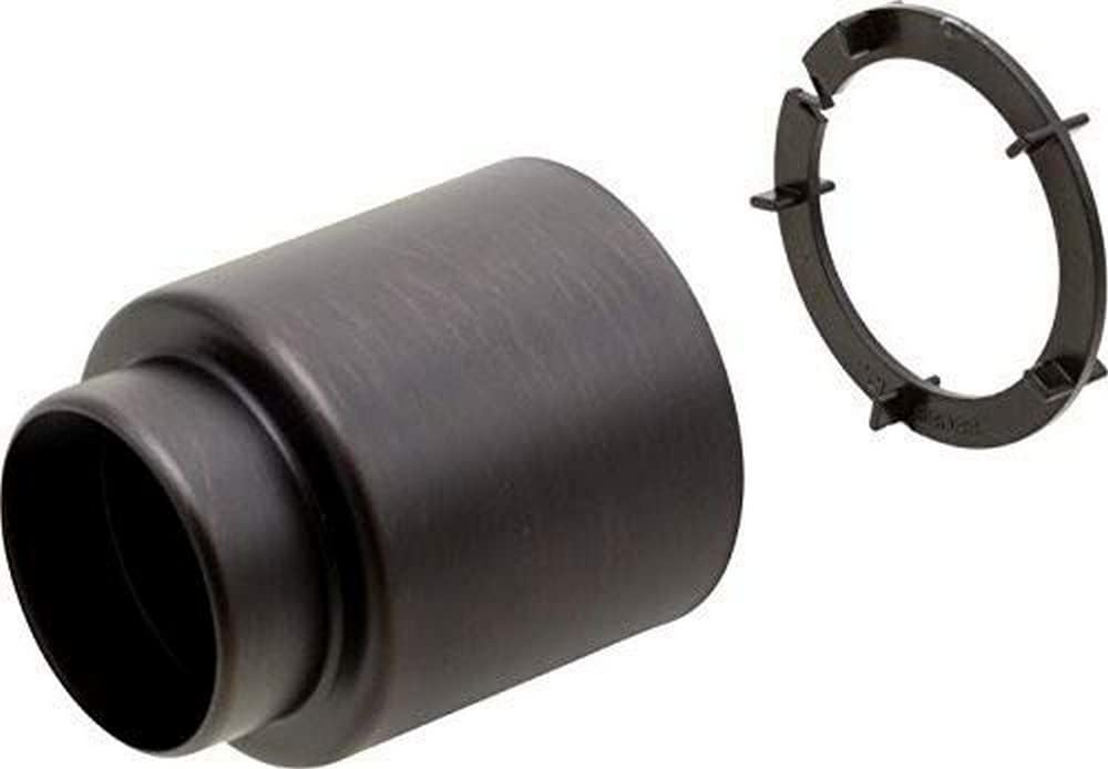Cylindrical trim sleeve in dark bronze finish with matching spacer ring featuring adjustment tabs.
