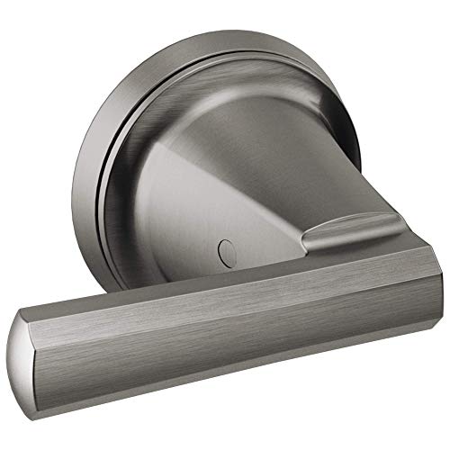 Brushed stainless steel wall-mount tub filler with lever handle and circular trim ring.