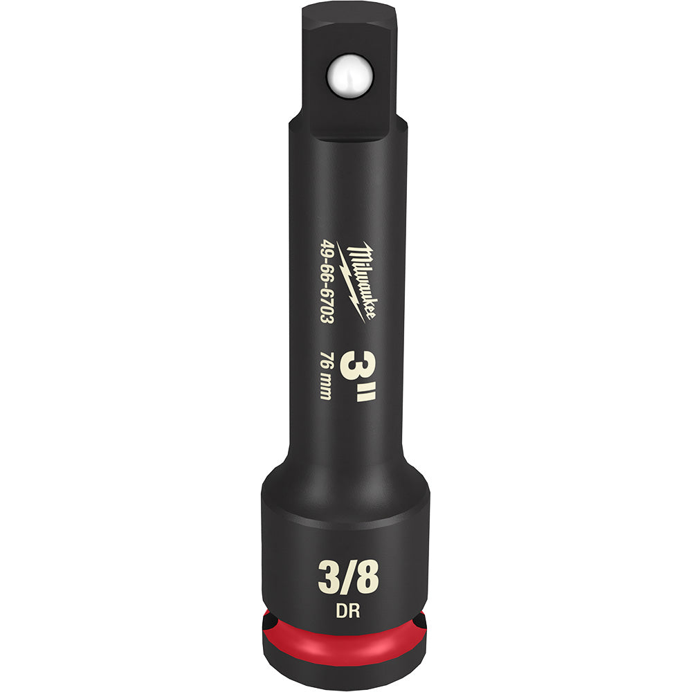 Black impact-rated socket extension with 3/8" drive, marked "3"" length and model number 49-66-6703.