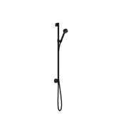 Matte black wallbar shower set with single spray head, adjustable holder, and hose connection.