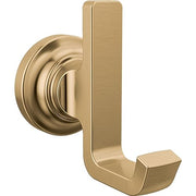 Champagne bronze robe hook with curved handle and circular wall-mounted rosette backing.