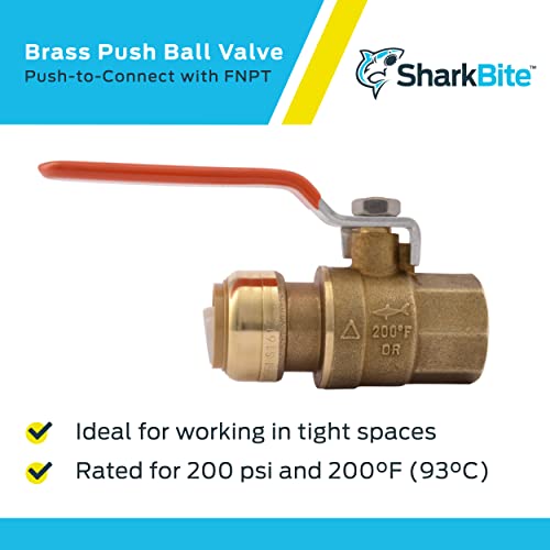 SharkBite 22186-0000LF Ball Valve 3/4 Inch FNPT Brass
