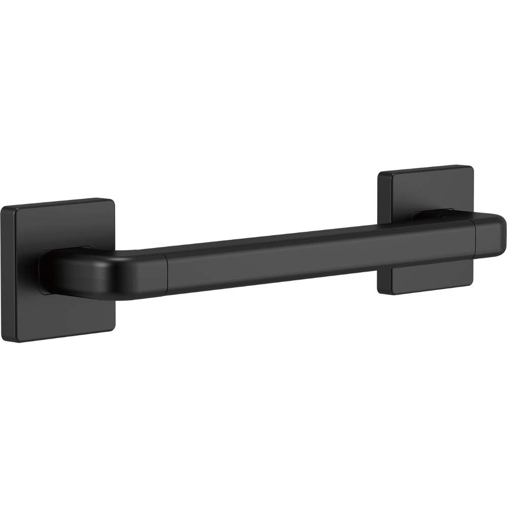 Black angular grab bar with square mounting plates on each end.